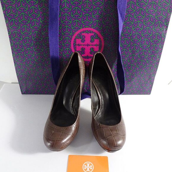 Tory Burch Brown Leather Faux Crock Platform Pumps Sz 6.5 - Picture 13 of 13